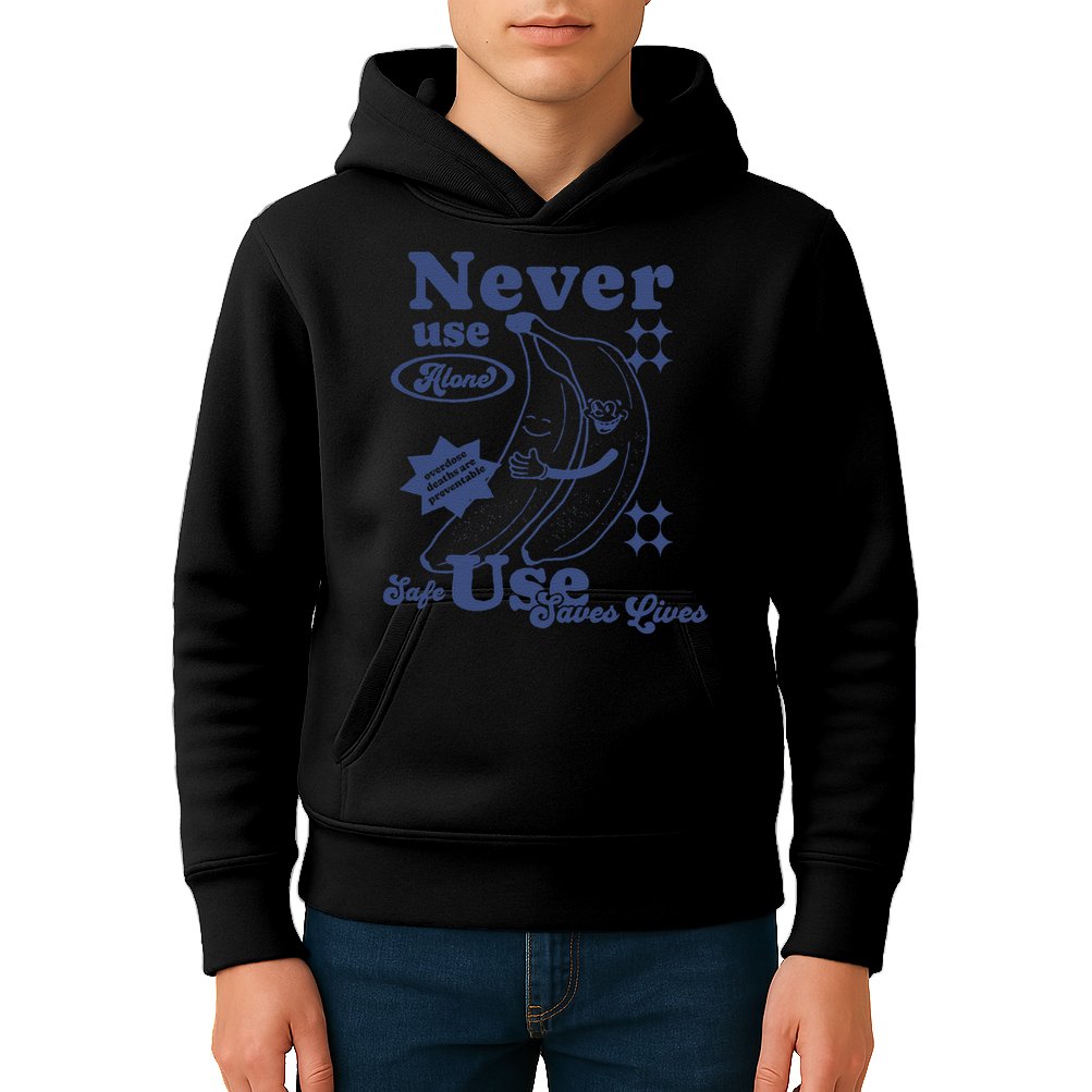 Retro Never Use Alone Harm Reduction Kids Hoodie