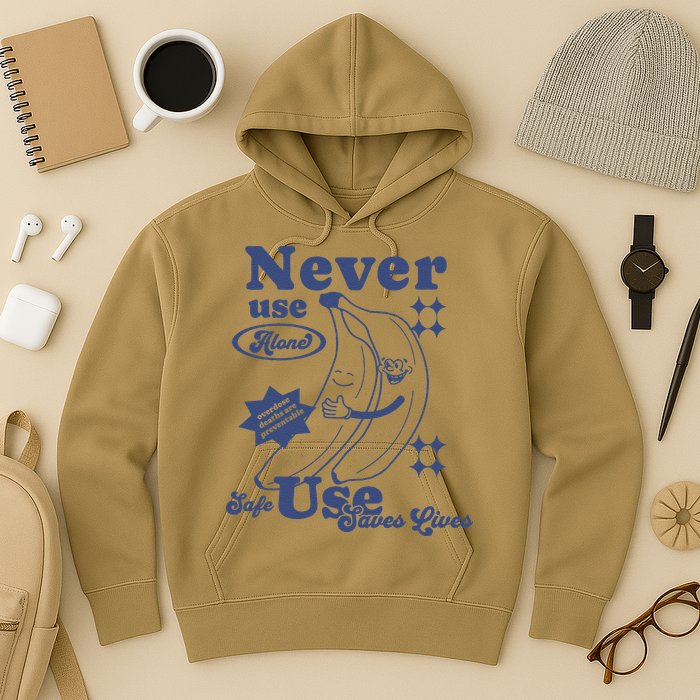 Retro Never Use Alone Harm Reduction Hoodie
