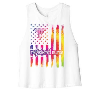 Registered Nurse Us Flag Rn Registered Nursing Gift Women's Racerback Cropped Tank