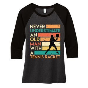 Retro Never underestimate an old man Tennis racket Women's Tri-Blend 3/4-Sleeve Raglan Shirt