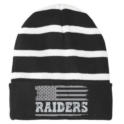 Raiders Name Usa Flag Gift Striped Beanie with Solid Band