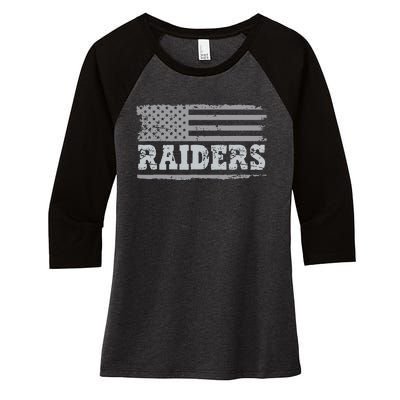 Raiders Name Usa Flag Gift Women's Tri-Blend 3/4-Sleeve Raglan Shirt