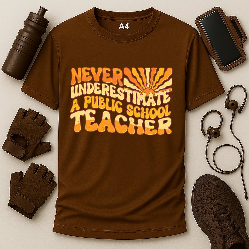 Retro Never Underestimate A Public A School Teacher Cooling Performance Crew T-Shirt