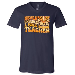 Retro Never Underestimate A Public A School Teacher V-Neck T-Shirt