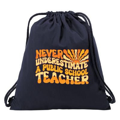 Retro Never Underestimate A Public A School Teacher Drawstring Bag