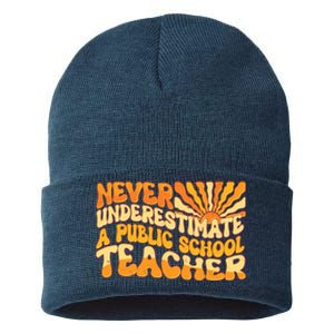 Retro Never Underestimate A Public A School Teacher Sustainable Knit Beanie