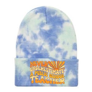 Retro Never Underestimate A Public A School Teacher Tie Dye 12in Knit Beanie