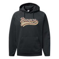 Rangers Name Vintage Retro Baseball Lovers Performance Fleece Hoodie