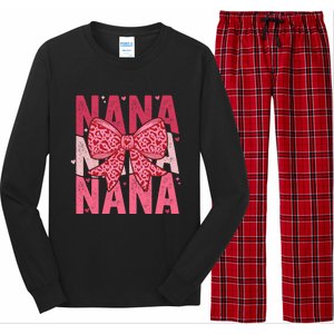 Retro Nana ValentineS Day Heart Coquette Bow Matching Cute Gift Long Sleeve Pajama Set