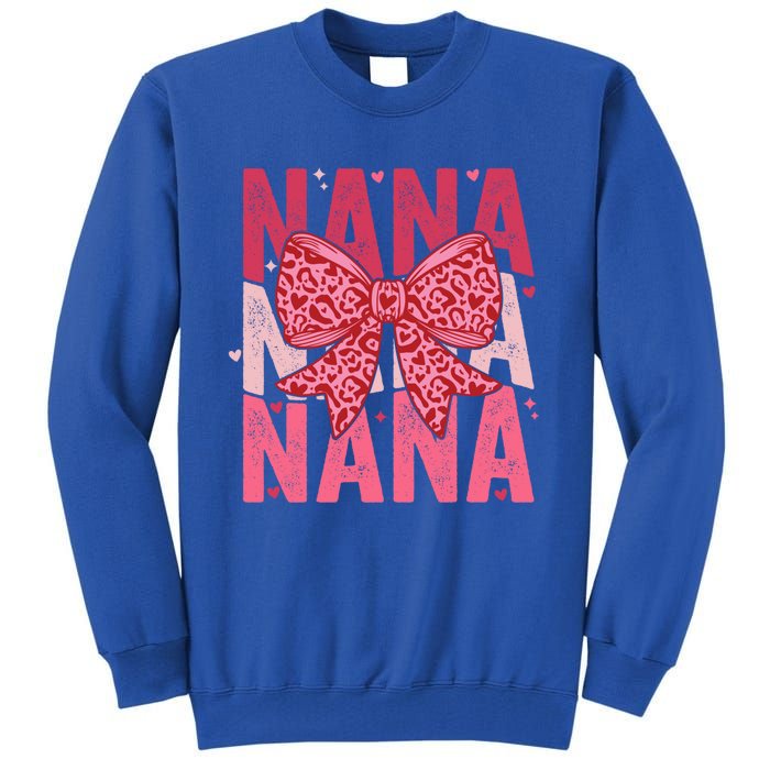 Retro Nana ValentineS Day Heart Coquette Bow Matching Cute Gift Tall Sweatshirt