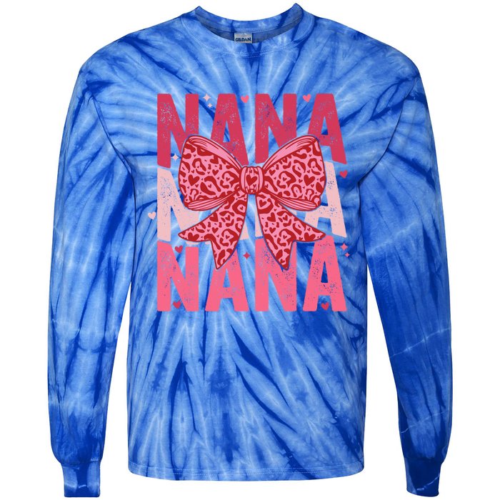 Retro Nana ValentineS Day Heart Coquette Bow Matching Cute Gift Tie-Dye Long Sleeve Shirt