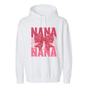 Retro Nana ValentineS Day Heart Coquette Bow Matching Cute Gift Garment-Dyed Fleece Hoodie