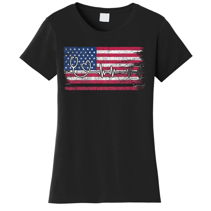 Rn Nurses Week For Er Nurse American Flag Nurse Women's T-Shirt