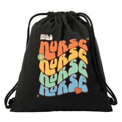 Retro Nurse Wavy Words Nursing School Drawstring Bag