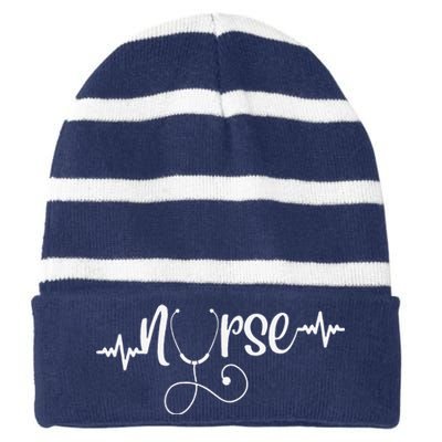 RN Nurses Week & Appreciation Day Stethoscope & Heartbeat Striped Beanie with Solid Band