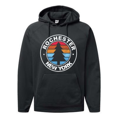 Rochester New York Ny Vintage Graphic Retro 70s Great Gift Performance Fleece Hoodie