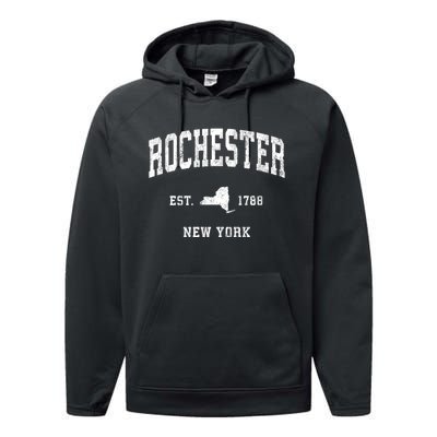 Rochester New York Ny Vintage Athletic Performance Fleece Hoodie