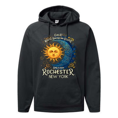 Rochester New York 2024 Total Solar Eclipse April 8 Souvenir Performance Fleece Hoodie