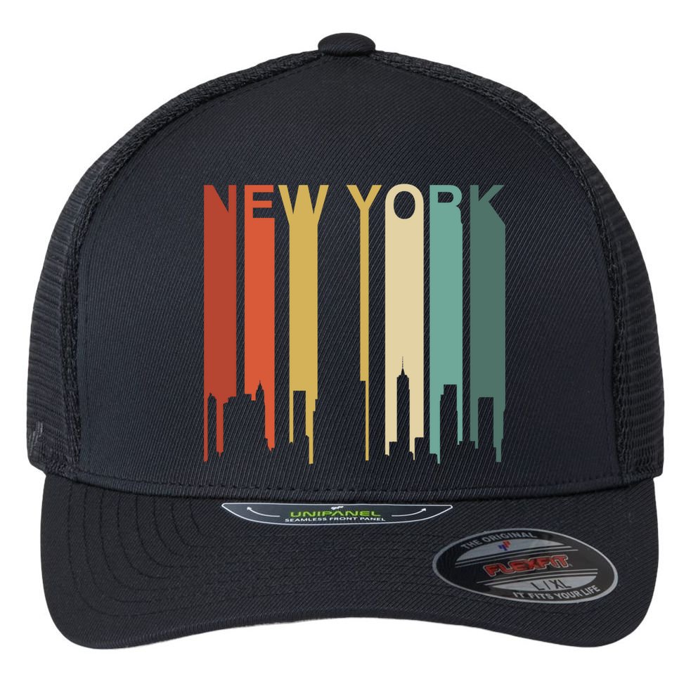 Retro New York Vintage City Urban Skyline Nyc Ny Architect Great Gift Flexfit Unipanel Trucker Cap