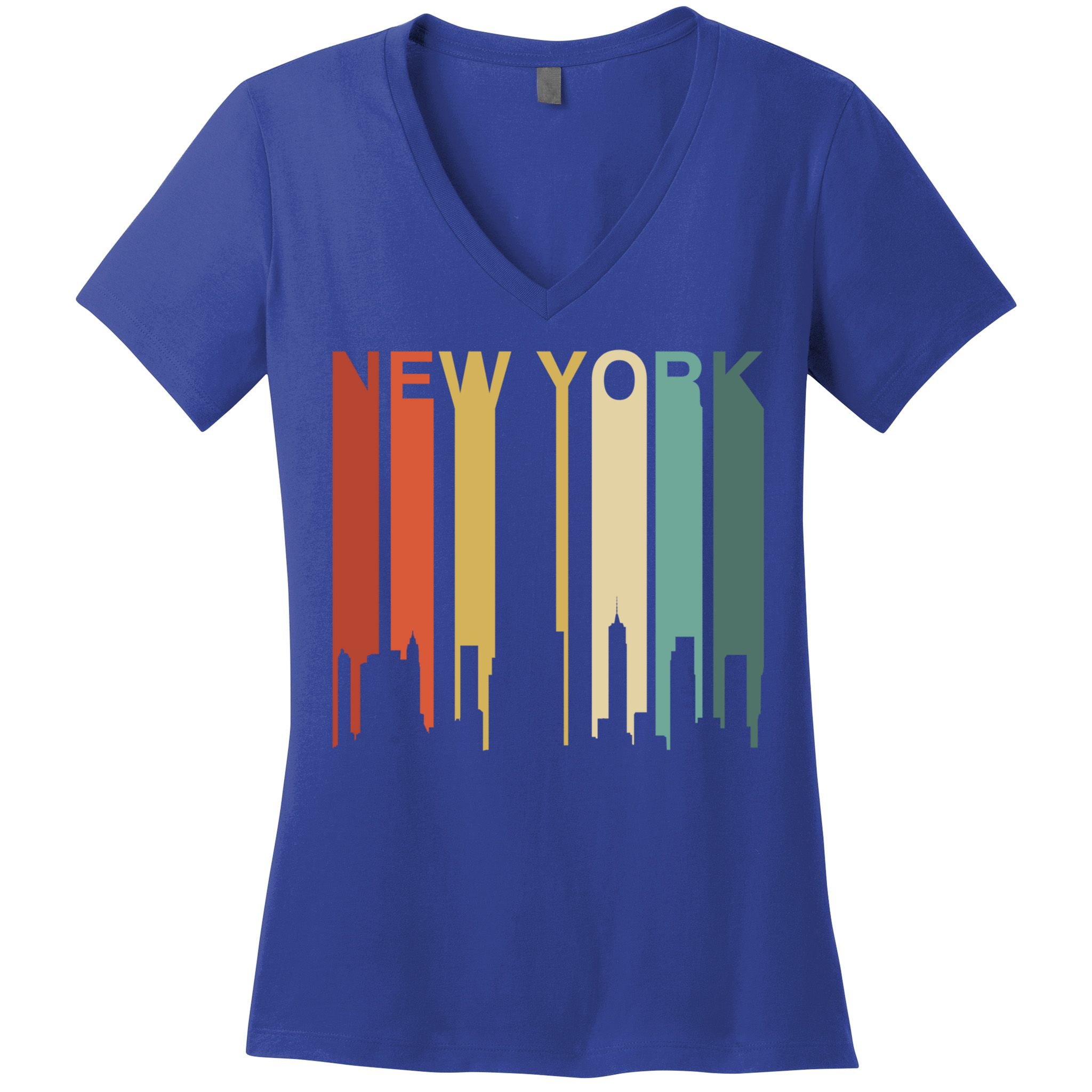 Retro New York Vintage City Urban Skyline Nyc Ny Architect Great Gift Women's V-Neck T-Shirt