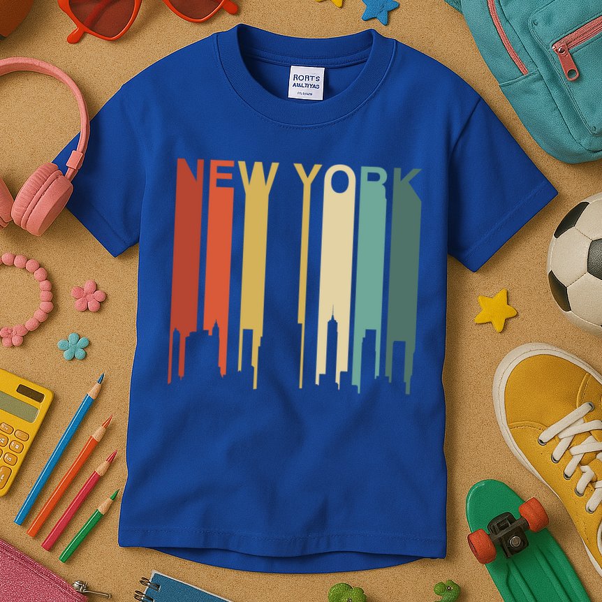 Retro New York Vintage City Urban Skyline Nyc Ny Architect Great Gift Kids T-Shirt