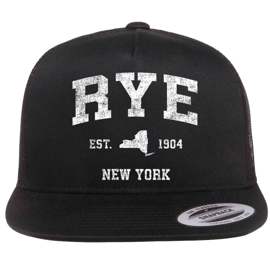 Rye New York Ny Vintage Sports Design Flat Bill Trucker Hat