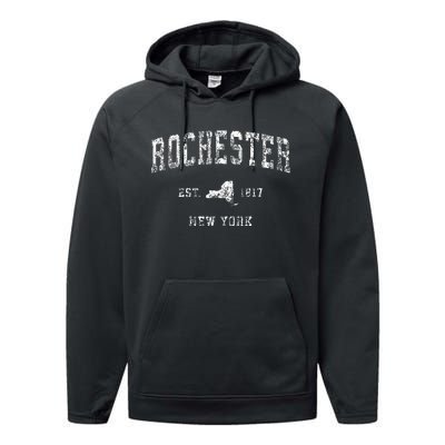 Rochester New York Ny Vintage Performance Fleece Hoodie