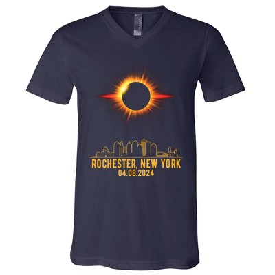 Rochester New York Total Solar Eclipse 04.08.2024 V-Neck T-Shirt