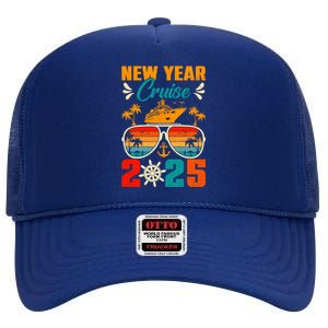 Retro New Years Cruise 2025 Cruise Squad New Years Eve Party Great Gift High Crown Mesh Back Trucker Hat