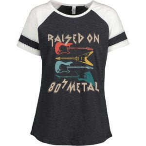 Raised On 80s Metal 80s Rock Hair Bands Metal Music Fans Enza Ladies Jersey Colorblock Tee