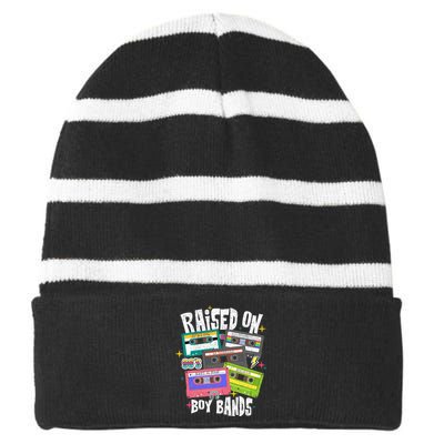 Raised On 90s Boy Bands Cassette Tape Striped Beanie with Solid Band