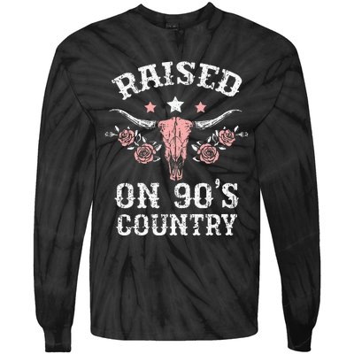 Raised On 90S Country Southern Western Cowgirl Tie-Dye Long Sleeve Shirt