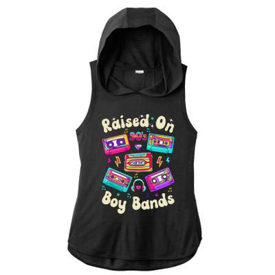 Raised On 90s Boy Bands Cassette Tape Retro Ladies PosiCharge Tri-Blend Wicking Draft Hoodie Tank