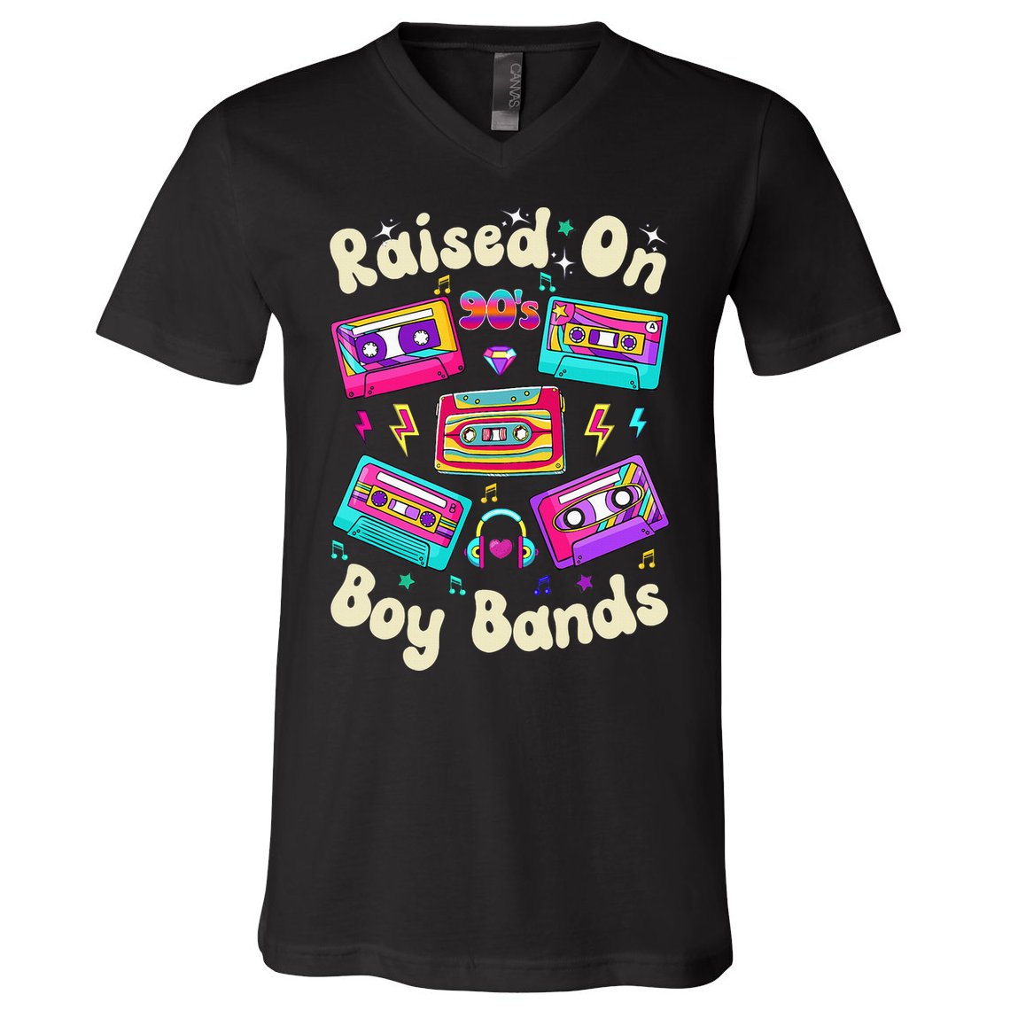 Raised On 90s Boy Bands Cassette Tape Retro V-Neck T-Shirt