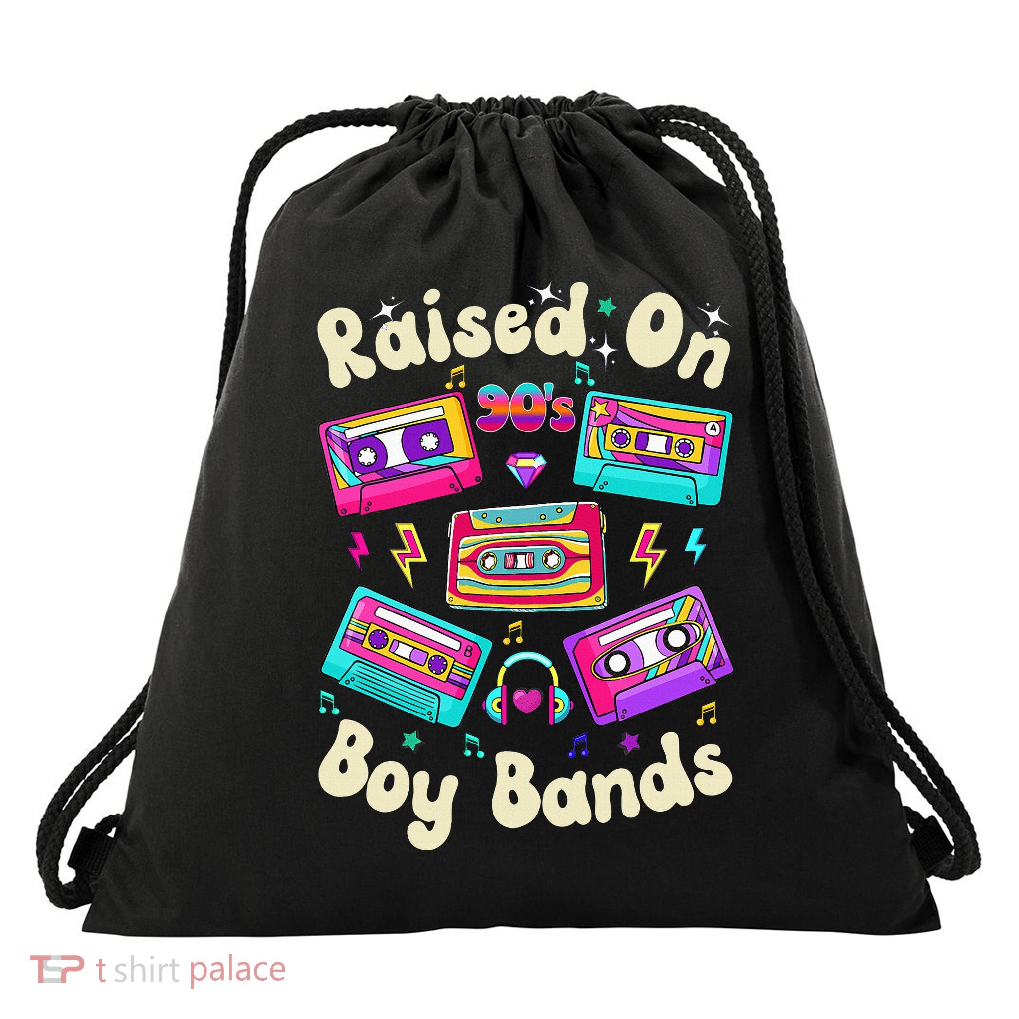 Raised On 90s Boy Bands Cassette Tape Retro Drawstring Bag