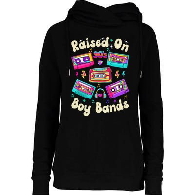 Raised On 90s Boy Bands Cassette Tape Retro Womens Funnel Neck Pullover Hood