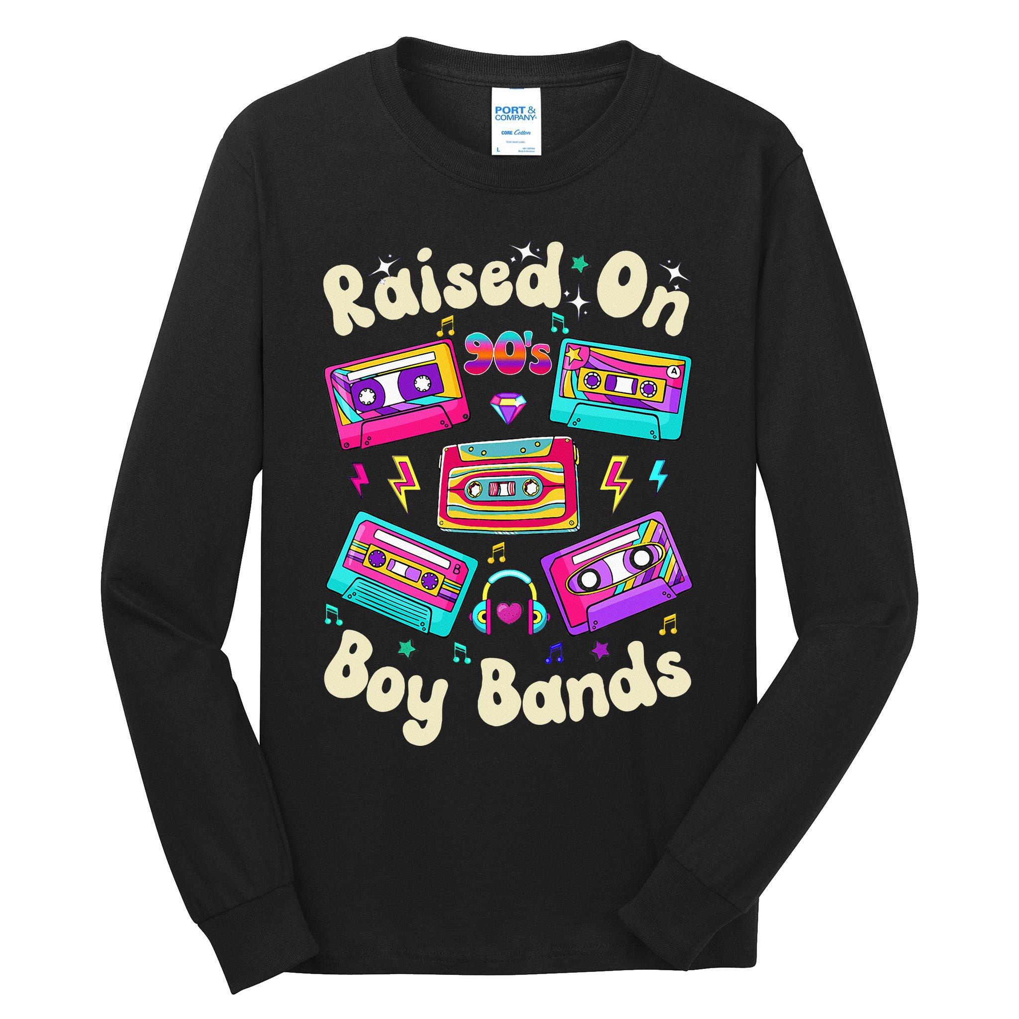 Raised On 90s Boy Bands Cassette Tape Retro Tall Long Sleeve T-Shirt