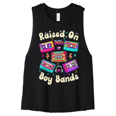 Raised On 90s Boy Bands Cassette Tape Retro Women's Racerback Cropped Tank