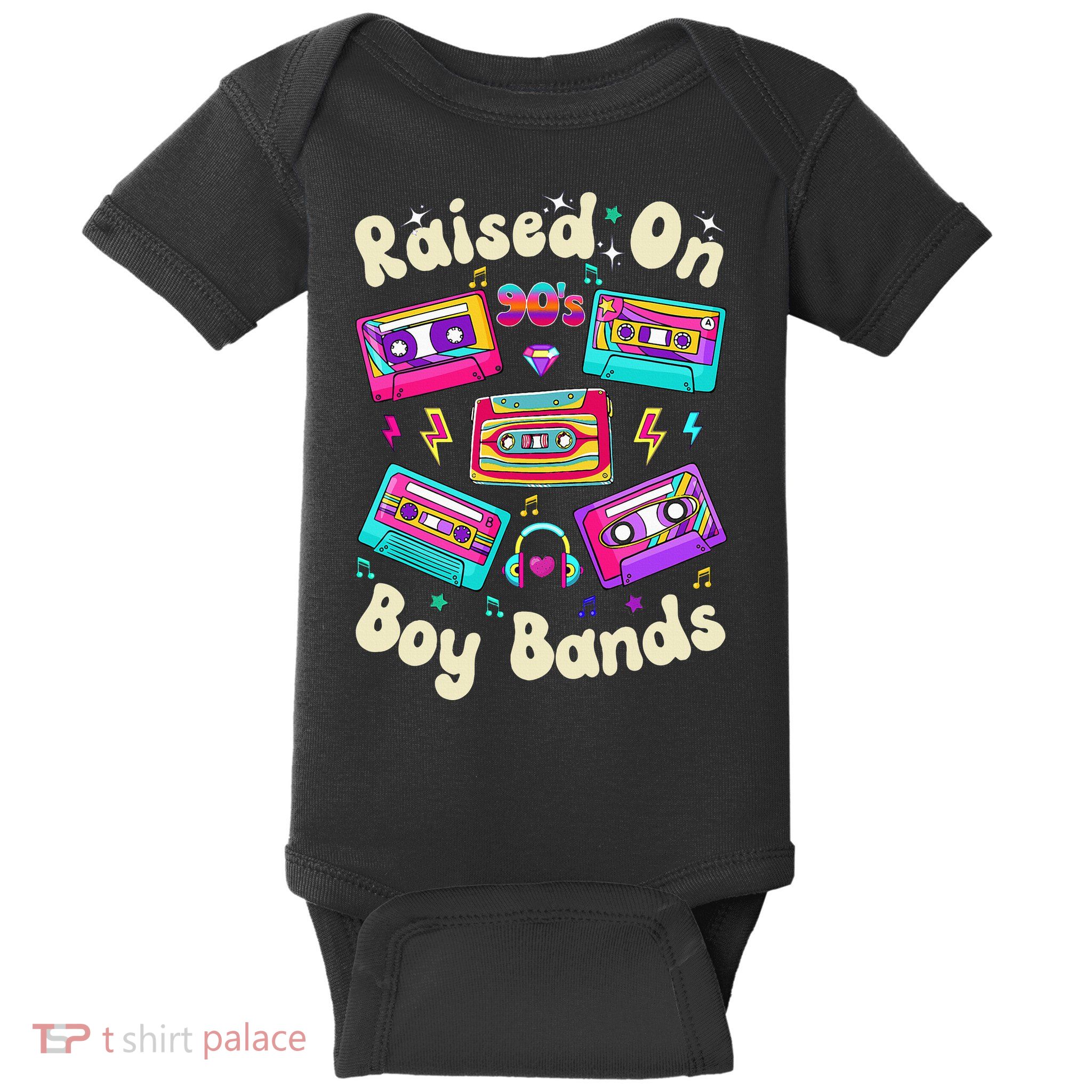 Raised On 90s Boy Bands Cassette Tape Retro Baby Bodysuit