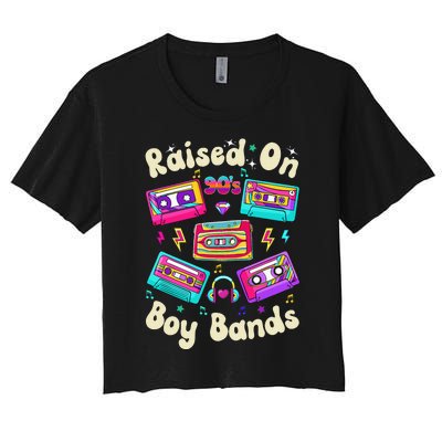 Raised On 90s Boy Bands Cassette Tape Retro Women's Crop Top Tee