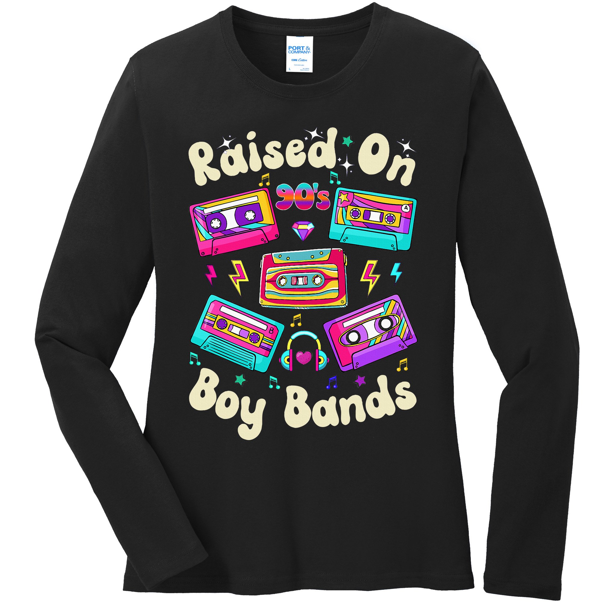 Raised On 90s Boy Bands Cassette Tape Retro Ladies Long Sleeve Shirt