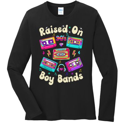 Raised On 90s Boy Bands Cassette Tape Retro Ladies Long Sleeve Shirt