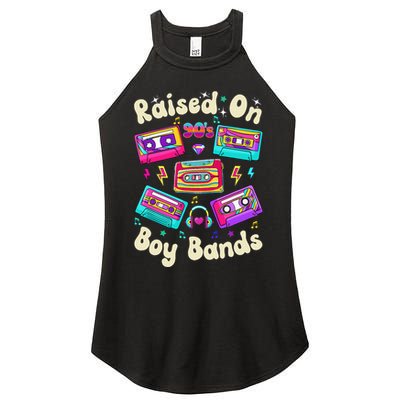Raised On 90s Boy Bands Cassette Tape Retro Women's Perfect Tri Rocker Tank
