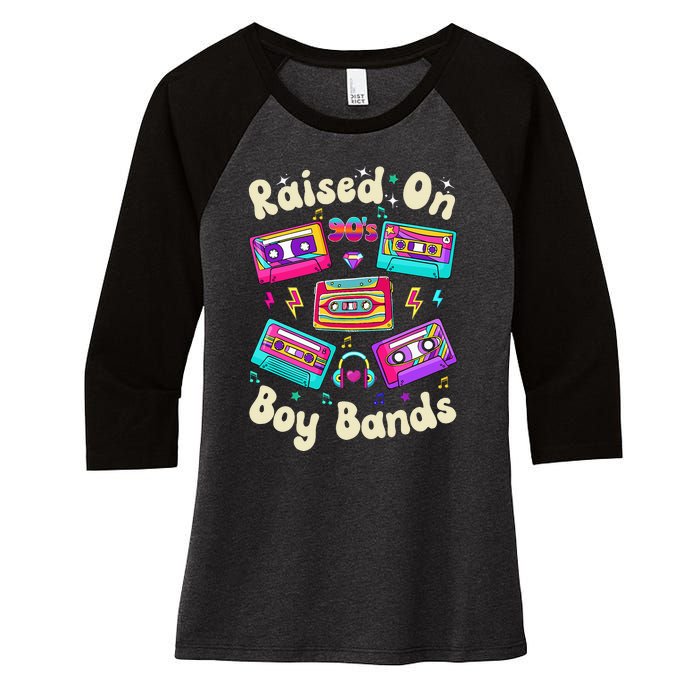 Raised On 90s Boy Bands Cassette Tape Retro Women's Tri-Blend 3/4-Sleeve Raglan Shirt