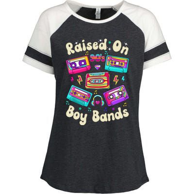 Raised On 90s Boy Bands Cassette Tape Retro Enza Ladies Jersey Colorblock Tee