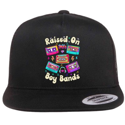 Raised On 90s Boy Bands Cassette Tape Flat Bill Trucker Hat