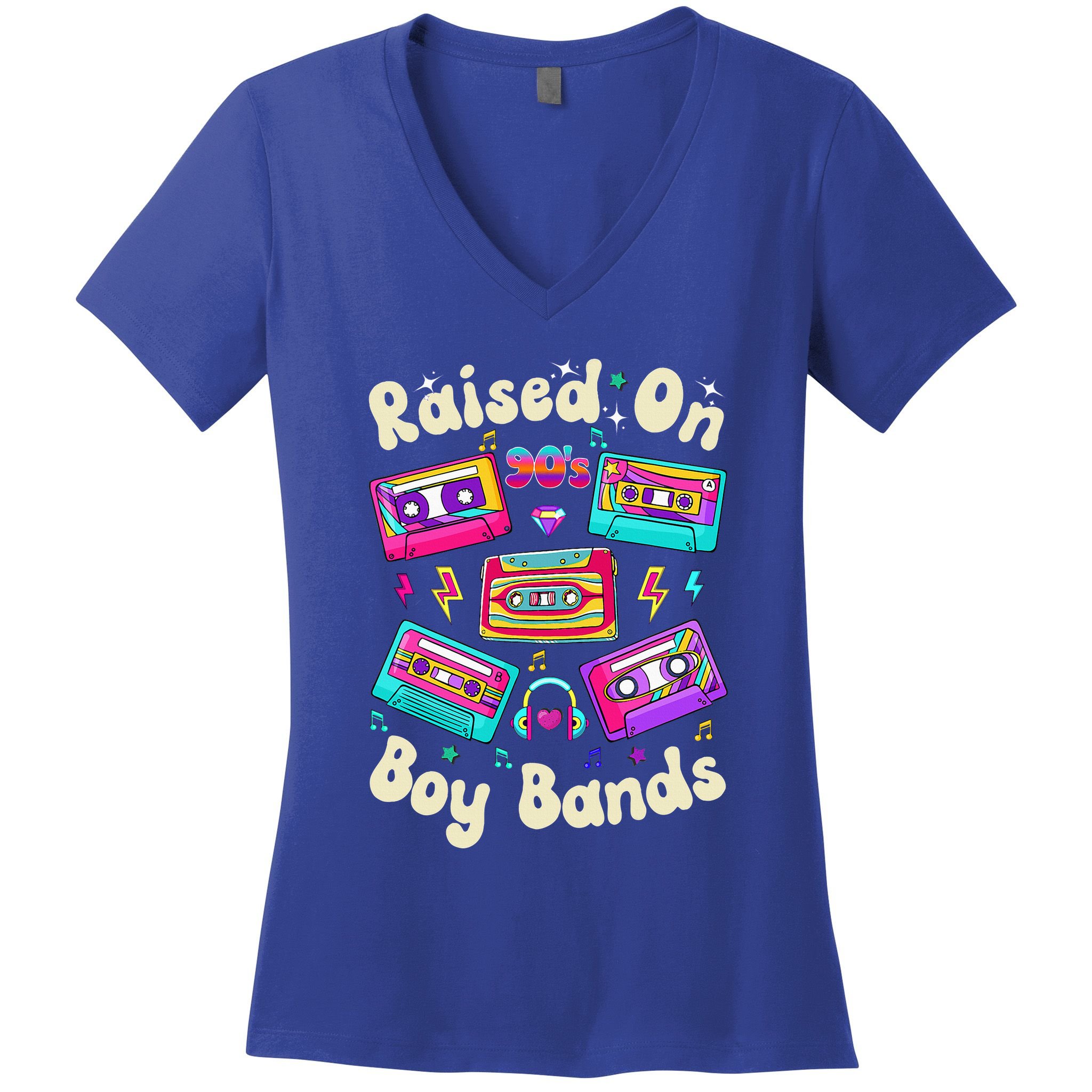 Raised On 90s Boy Bands Cassette Tape Women's V-Neck T-Shirt
