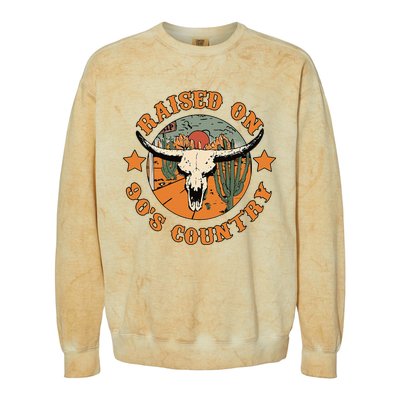 Raised On 90s Country Cow Skull Southern Western Colorblast Crewneck Sweatshirt