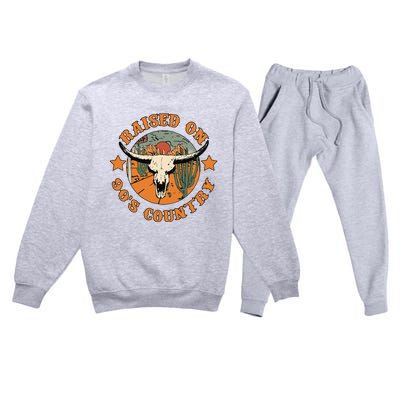 Raised On 90s Country Cow Skull Southern Western Premium Crewneck Sweatsuit Set