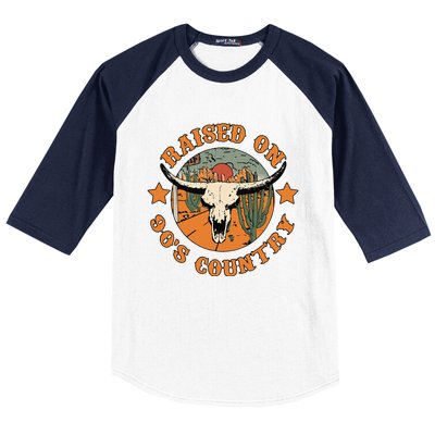 Raised On 90s Country Cow Skull Southern Western Baseball Sleeve Shirt